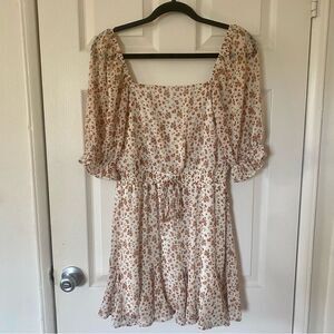 Floral Puff Sleeve Ruffle Dress